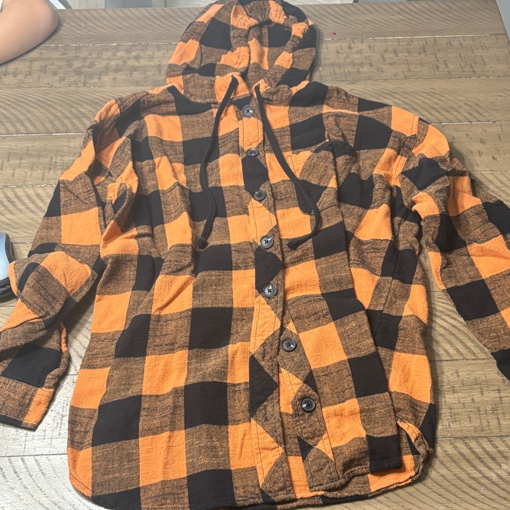 Maurices Orange and Black Plaid Hoodie